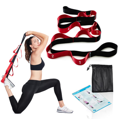 Correa de Estiramiento con Lazos Bandas de Estiramiento de Piernas para Ejercicio Cinturón de Yoga para Terapia Física Estirador de Fascia (Rojo)