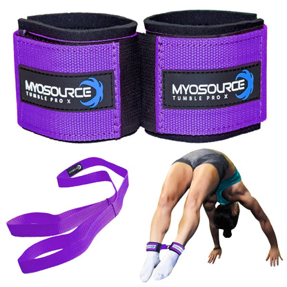 Kit de Correas para Tobillo Myosource Kinetic Bands Tumble Pro X – Equipo de Tumbling en Pie para Porristas y Entrenador de Volteretas hacia Atrás en Gimnasia – Incluye Correa de Estiramiento para Acrobacias de Flexibilidad – Morado